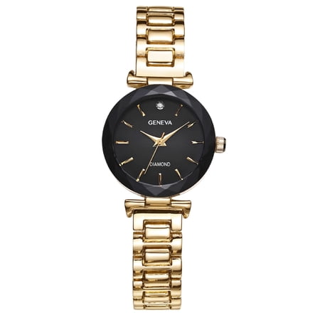 Geneva Diamond Ladies 27mm Gold Tone Faceted Bezel Diamond Bracelet Watch