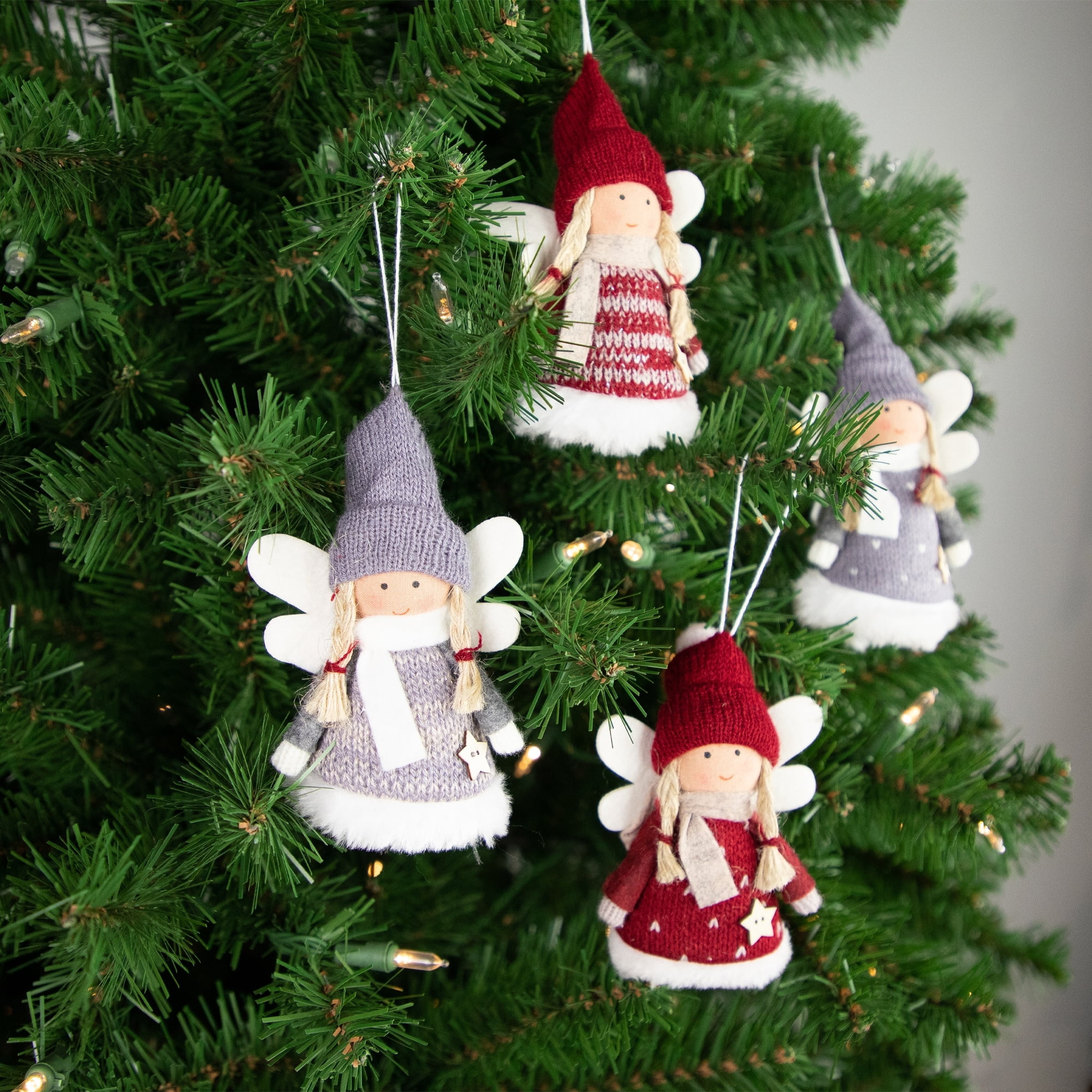 Northlight Set of 4 Red and Gray Plush Angel Christmas Ornaments 4.25"