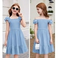 thumbnail image 3 of Arshiner Girls Light Blue Dress Square Neck Off Shoulder with Pockets Easter Flower Girl Dresses Size 10-12, 3 of 8
