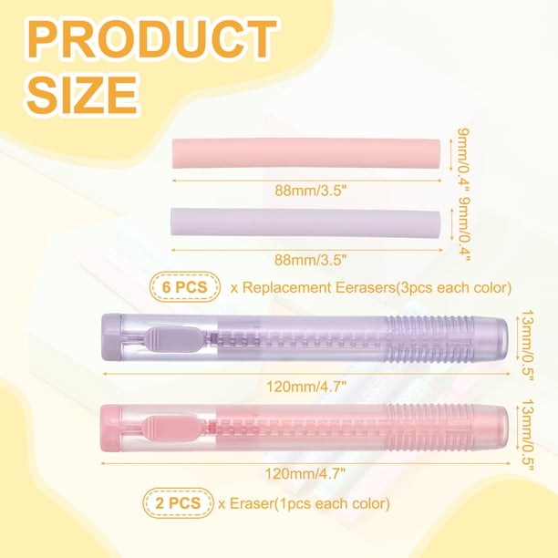 Lot De 5 Gommes Rétractables Rose – Coulissantes Avec Recharges, Pour école Et Bureau