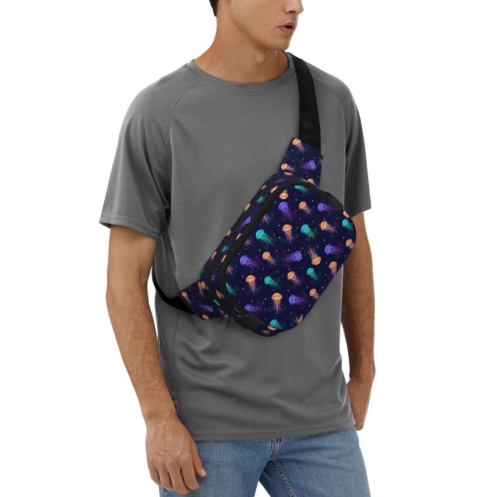 Hirioo Sea Jellyfish for Double Layer Waist Bag Adjustable Fanny Pack For Travel Running Hiking