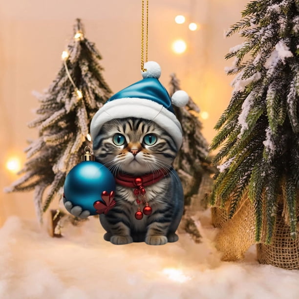 Colgante navideño de gatito para coche, colgante para mochila, decoración navideña para el hogar