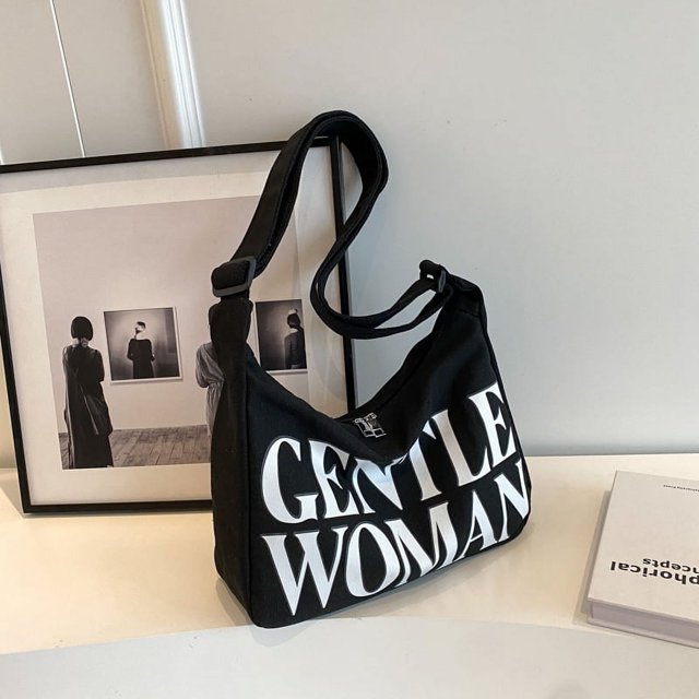 Bolso de lona con estampado de letras de dibujos animados para mujer, de alta gama, tipo bandolera