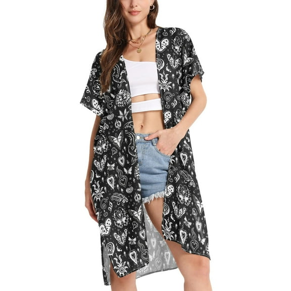 joogoo Women's Butterfly Bohomia Beach Cover Up Kimono Swimsuit Summer Cardigan Swimwear S