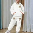 thumbnail image 2 of Glisme Girls Outfit Thick And Cozy Tracksuit Fashionable Bow Print Hoodie And Joggers Outfits For Toddlers And Kids Leisure Matching Set Size 12-13 Years White, 2 of 7