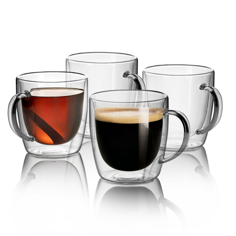 JECOBI Set of 4 double wall glass with handle 14 Ounce Coffee Mugs Glass  Cups 