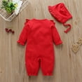 thumbnail image 6 of WOYY Infant Girl Lace Ruffle Jumpsuit Solid Long Sleeve Bow Onesie Romper With Hat Outfits, 6 of 6