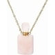 thumbnail image 1 of Collar con colgante de frasco de perfume de piedra, cuarzo rosa natural y aceite esencial. Collar con colgante rectangular de vial con cadena dorada., 1 of 9