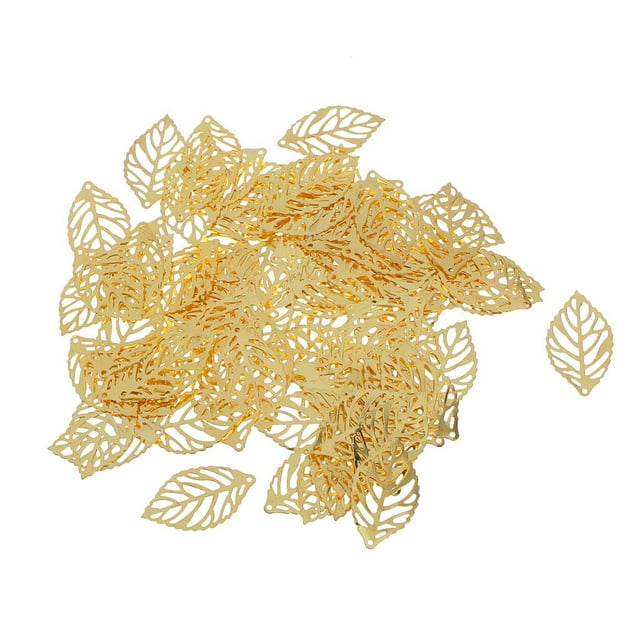 Milaget 100p Alloy Hollow Tree Leaf Charms Beads DIY Sewing Craft Clothes Decor Gold 2cm