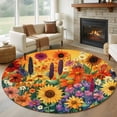 thumbnail image 3 of Vintage Flower Round Area&nbsp;Rug 6ft Watercolor Yellow Sunflower Daisy Lavender Orange Country Non-Slip&nbsp;Washable Circle Rugs Soft Felt Indoor Floor Mat for Bedroom Kitchen Living Room Bathroom, 3 of 9