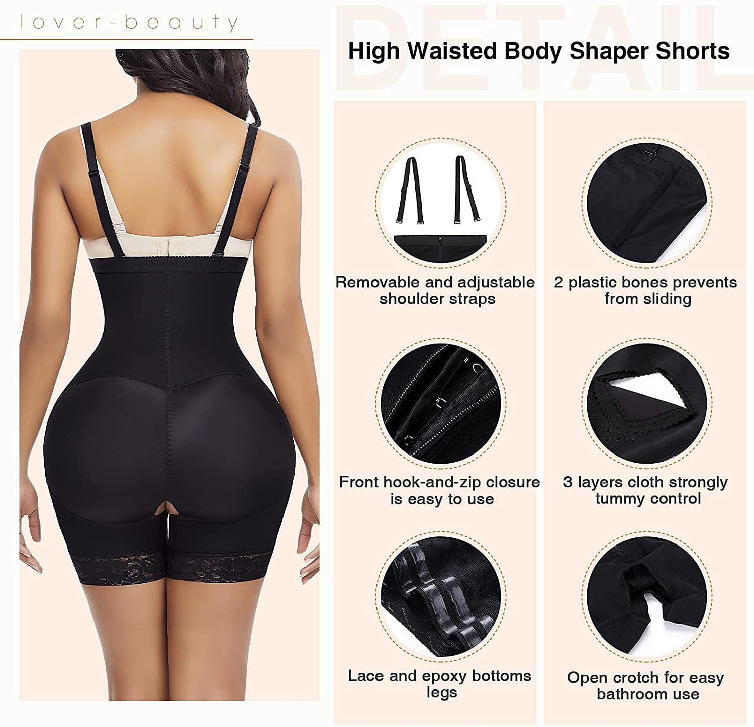 Lover-Beauty Shapewear for Women Body Shaper Butt Lifter Thigh Slimmer High Waist Tummy Control Panties 