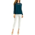 thumbnail image 3 of MODA NOVA Junior's Lace Floral Panel Long Sleeves Blouse Dark Blue XS, 3 of 6