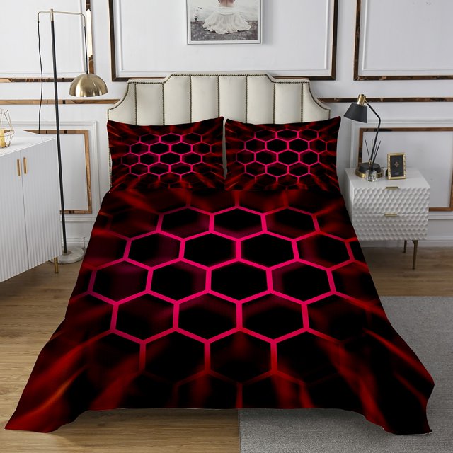 Erosebridal Abstract Coverlet Set King for Teens, Modern Honeycomb Bedding Set, Stripes Decor