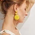thumbnail image 5 of Pendientes de bola de rafia boho para mujer, pendientes colgantes redondos de rafia individuales - Joyas de resort de playa de verano, 5 of 5