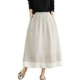 thumbnail image 4 of Women's Skirts Sevevn Women's Elastic Waist Lace Striped Versatile Mid Length Skirt With Spliced Cotton And Linen Skirt Long Flowy Skirts For Women, 4 of 9