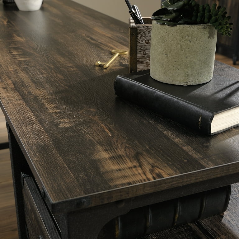 Sauder Steel River L Shaped Desk Carbon Oak Finish
