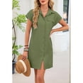 thumbnail image 4 of Women'S Solid Color Casual Button Down Tie Waist Woven Dress Midi Shift Summer Dress Green M, 4 of 9