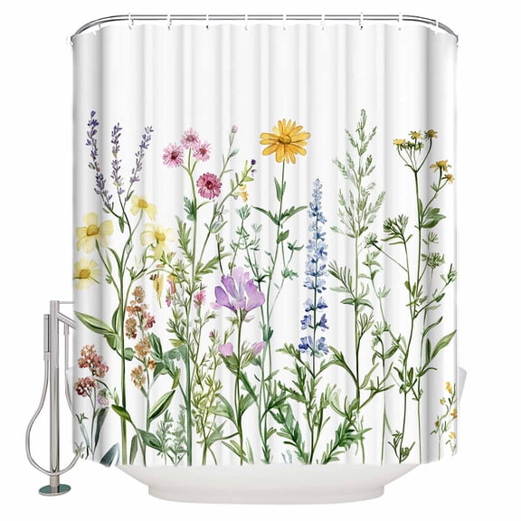 Shower Curtain Bathroom Set Spring Pastoral Blossom Floral Waterproof Fabric Shower Curtains with Grommets&Hooks Watercolor Yellow Pink Daisy Privacy Bath Curtain for Bathtub 36x72in