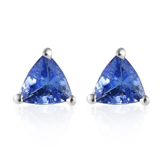 Trillion Blue Tanzanite Gemstone Jewelry Solitaire Stud December Birthstone Earrings 925 Sterling Silver Platinum Plated Birthday Christmas Gifts for Women Cttw 1.1