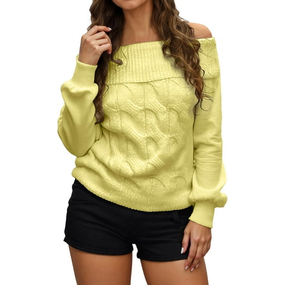 Wdgfv Women's Crewneck Sweater Pullover Elegant Off Shoulder Long Sleeve Knit Pullover Sweater For Women Fashion Forward Styles And
