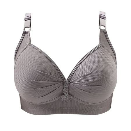 

CaComMARK PI Plus Size Wirefree Bra On Clearance Woman s Printing Gathered Together Large Size Daily Bra Underwear No Rims Gray 6(M)
