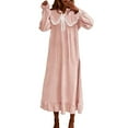 thumbnail image 3 of IQPE Women‘s Flannel Nightgown Long Sleeve Warm Sleep Dress Cozy Winter Pajamas Princess Style Loungewear Pink, 3 of 4