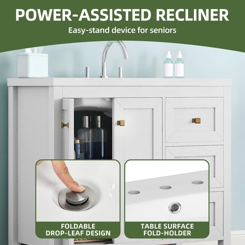 Uforic 36'' Modern Bathroom Vanity with Sink Combo, Freestanding Bathroom Storage Cabinet with Drawers & Doors, White