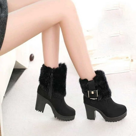 

Boots for Women Rollback or Clearance Hvyes Snow Boots Side Zipper And Velvet Warm Women s Boots Round Toe Thick Heel Belt Buckle Short Boots Women