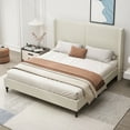 thumbnail image 3 of King Size Bed Frame with 55.5"H Headboard, Boucle Upholstered Wingback Platform Bed Frame with Wood Legs, Sturdy Wood Slats for Bedroom, No Box Spring Needed, Beige, 3 of 6