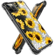 Silverback For Apple iPhone 12 Pro Max Case Moving Liquid Holographic Glitter Phone Case Women Girls Cute Bling Shockproof Clear Protective Case -Sunflower