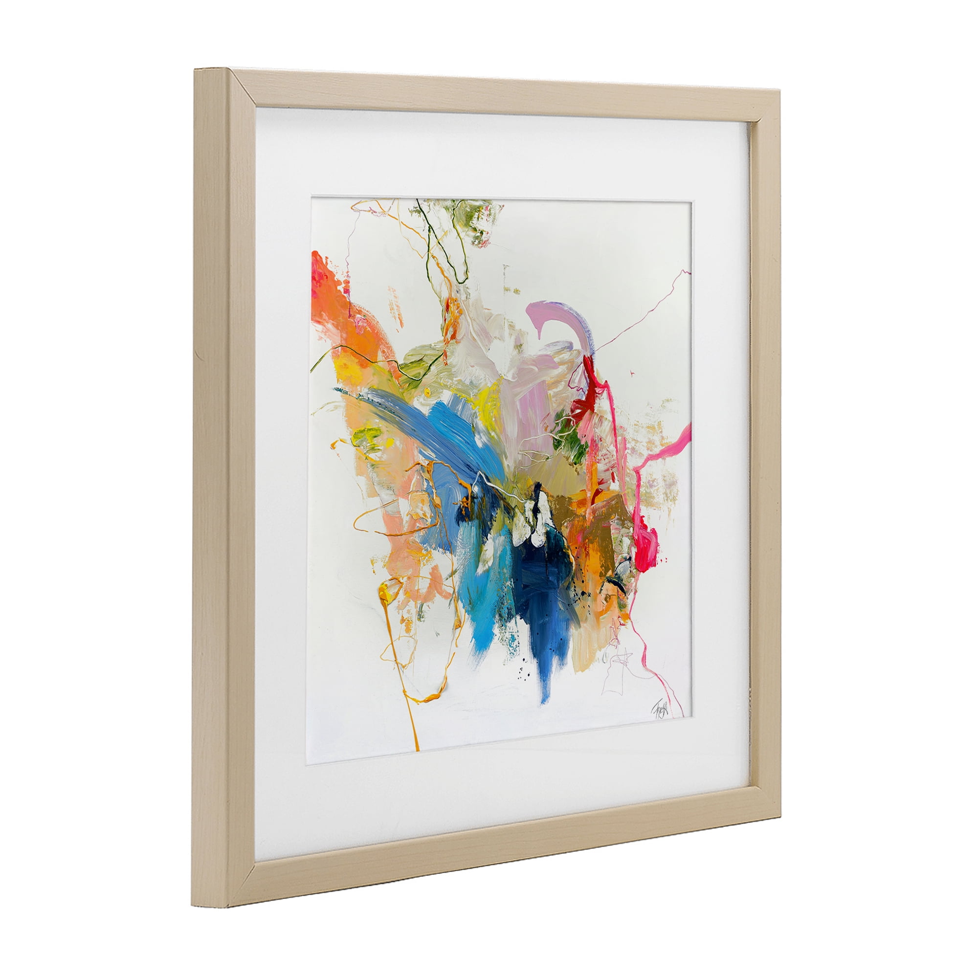 Confident Pink Abstraction Birch Framed Print Under Glass, design by Design Fabrikken