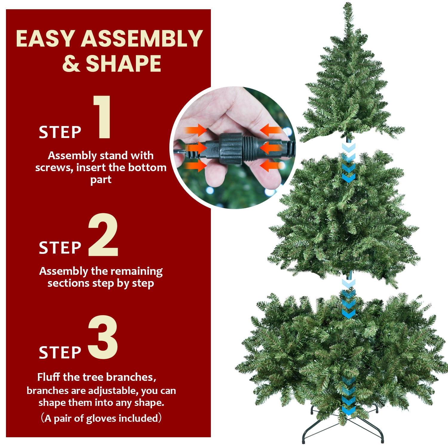 Euroco 7ft Green Christmas Tree with 400 WiFi-Controlled RGB LED Lights, 1063 PVC Tips, 38 Light Functions, Music Sync, Hinged Structure & Metal Stand – Smart App-Controlled Holiday Tree