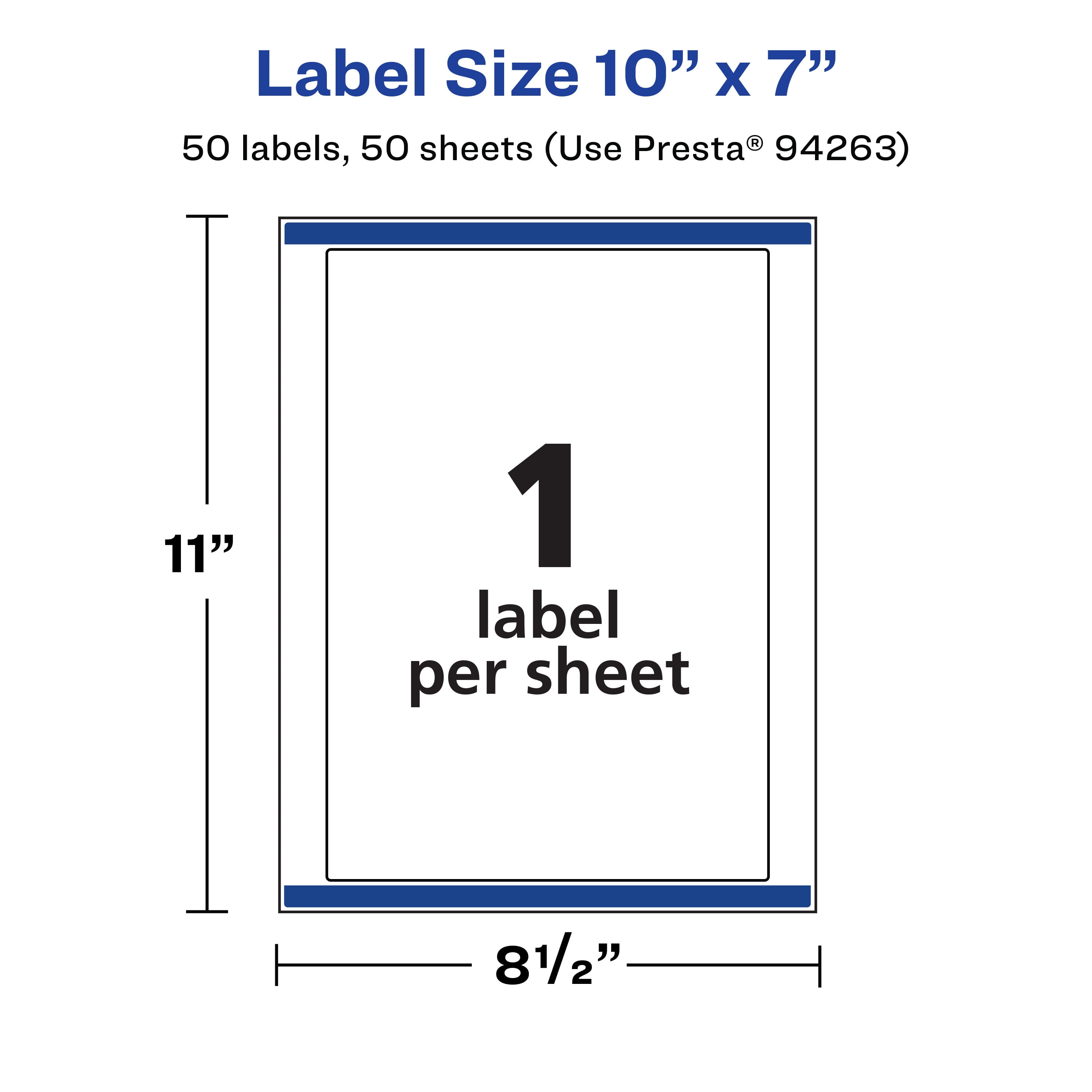 Avery Matte White Rectangle Labels, 10" x 7", 50 Labels