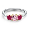 thumbnail image 3 of Gem Stone King 10K Two Tone Gold Pink Lab Grown Diamond and Red Ruby Engagement Ring for Women | 1.20 Cttw | Round 5MM | Gemstone April Birthstone | Size 7, 3 of 6