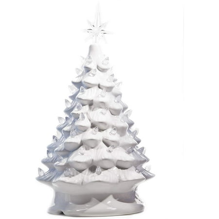 ReLive Christmas is Forever Lighted Tabletop Ceramic Tree, 14.5-Inch White Tree with White