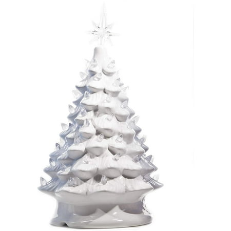 Ceramic Tree With Lights ReLive Christmas is Forever Lighted Tabletop Ceramic Tree, 14.5-Inch White Tree with White Lights ()