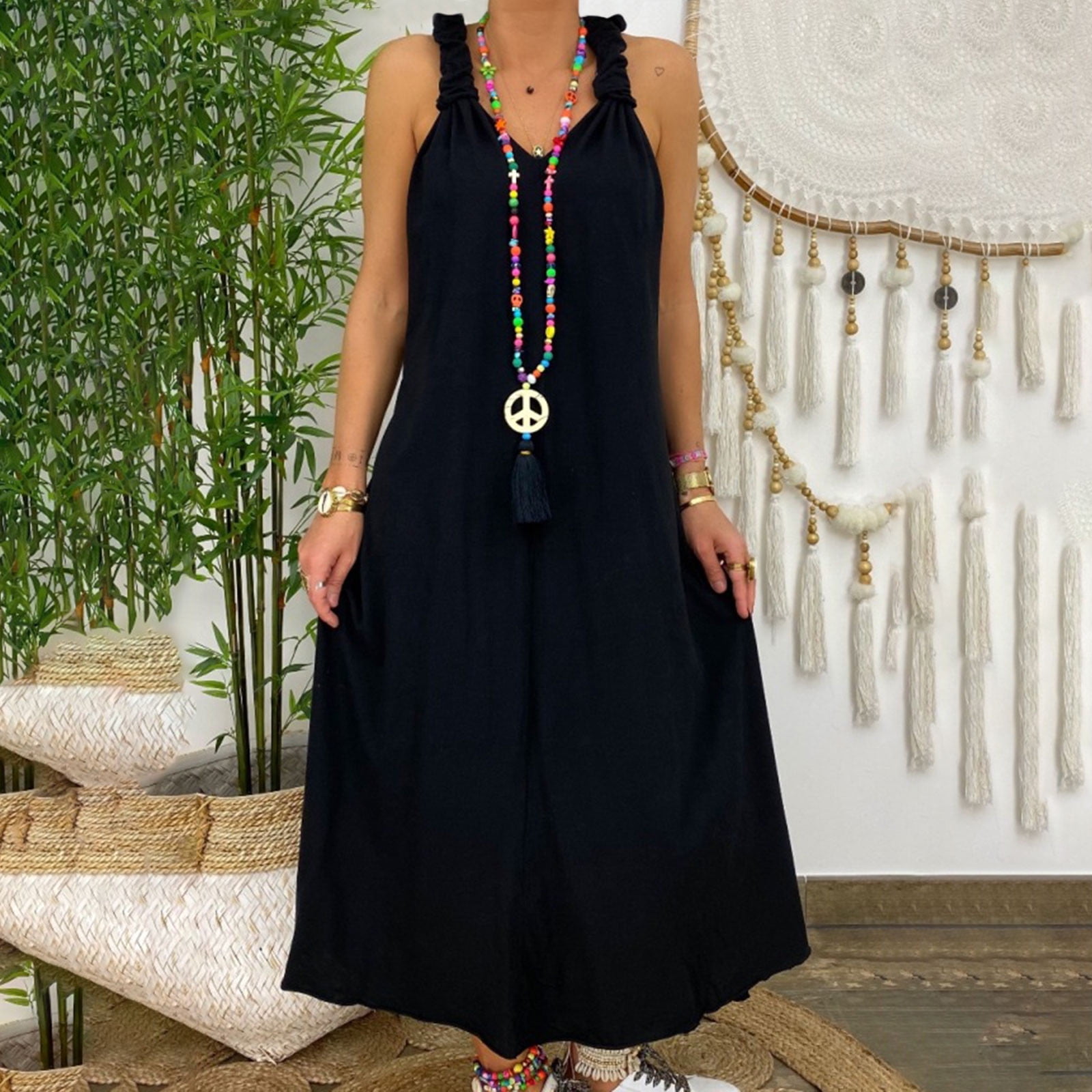 LSLJS Women's Fashion Solid Color Large Size Literary Casual Loose Art  Strap Casual One-Piece Dress Gifts for Women - Walmart.ca