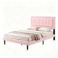 thumbnail image 4 of Gewnee Queen Size Bed Frame with Sturdy Wood Slats & Center Leg,No Box Spring Needed,Upholstered Headboard,High Under-Bed Clearance.Pink, 4 of 12