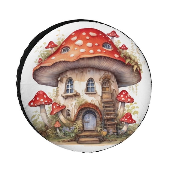 Camping Spare Tire Cover Mushroom House Camping Wheel Protectors Tyre Covers Weatherproof Wheel Covers Cute Abstract Mushrooms Tire Cover for Camper Truck Travel Trailer 12inch