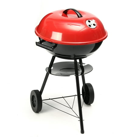 Metal Grill - 17''x28''Premium Charcoal Grill Portable Metal Kettle Trolley BBQ Grill Garden Patio Backyard Camping Outdoor,Red