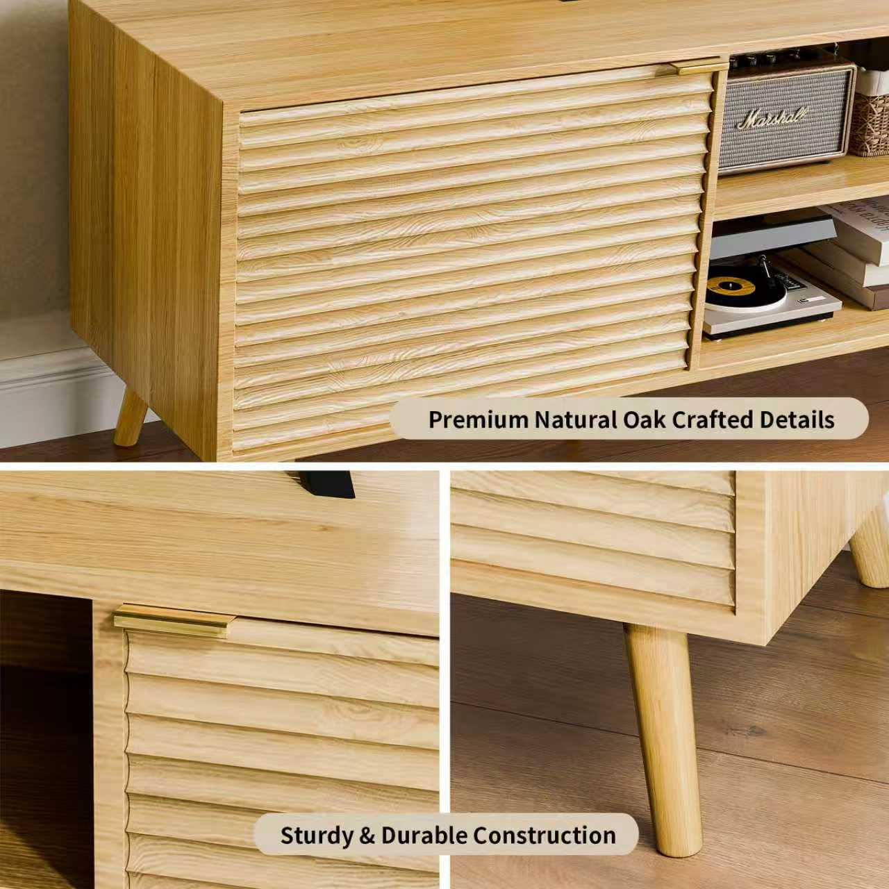 TV Stand for 40-65 inch TVs, Modern Entertainment Center with Storage Cabinet & Drawers, Heavy-Duty Wood Console Table with Cable Management, Easy Assembly for Living Room, Natural Oak