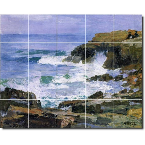 Ceramic Tile Mural-Edward Potthast Waterfront Painting 147. 21.25" w x 17" h using (20) 4.25 x 4.25 ceramic tiles