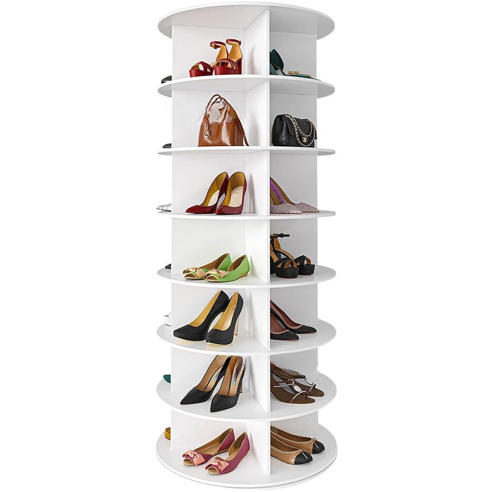 Display Shelves 7 Tier Rotating Shoe Rack Tower, Spinning Shoe Display, 360 Shoe Rack Storage Round Carousel, Vertical Handbag Rotate Shoes Closet Organization (WHITE),Wooden Display Shelves