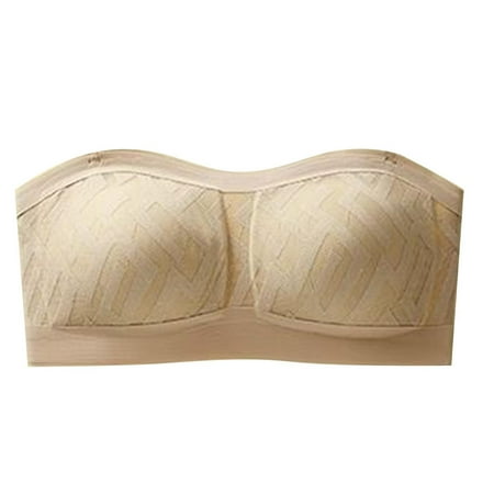 BYHONG Women s Solid Color Strapless Bra Enhanced Bust Appearance Non Thin Bandeau Push up Bra Womens bras Beige M
