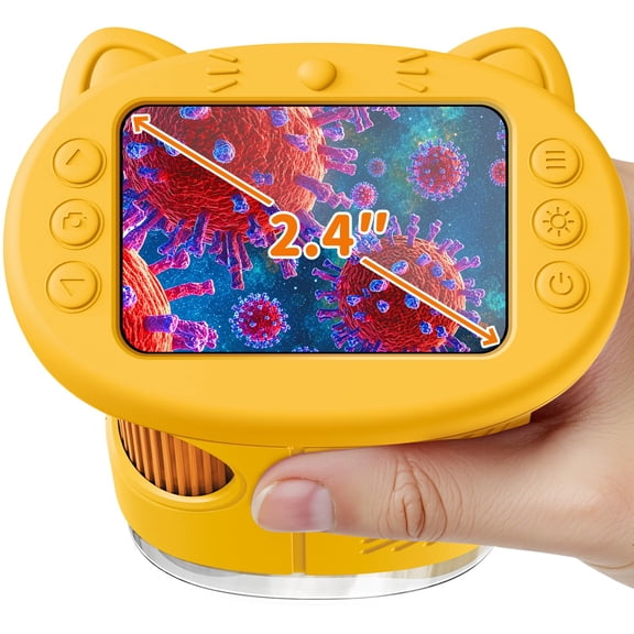 Microscope for Kids Handheld Digital Miniscope Stem Toys Gifts 2.4" IPS Screen, Portable Pocket Microscopes Birthday for Girls Boys, Science Kits for 3 4 5 6 7 8 9 10, Yellow