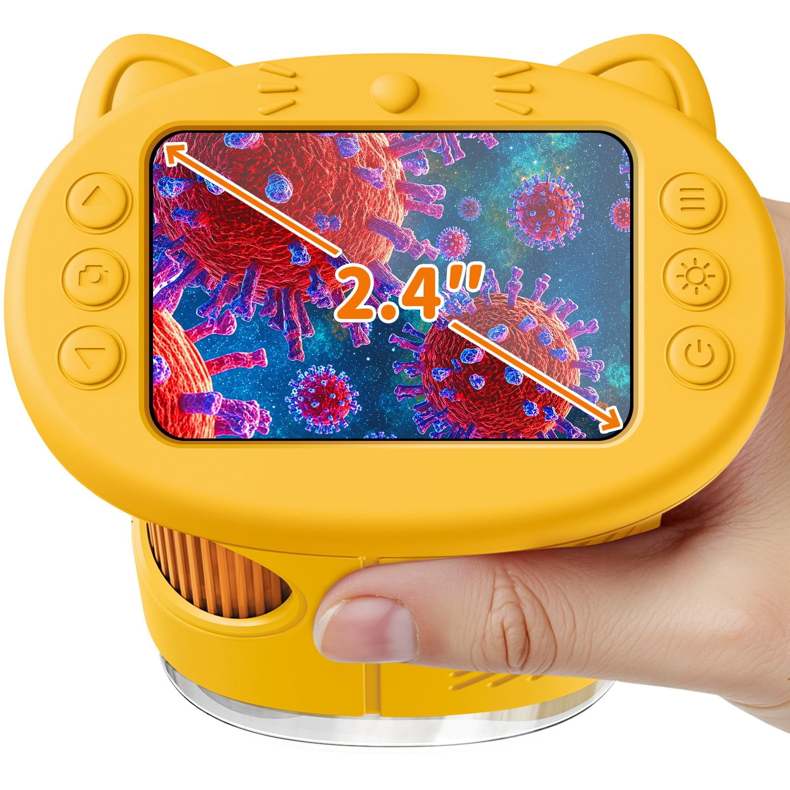 Microscope for Kids Handheld Digital Miniscope Stem Toys Gifts 2.4 IPS Screen Portable Pocket Microscopes Birthday for Girls Boys Science Kits for 3 4 5 6 7 8 9 10 Yellow
