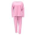 thumbnail image 7 of FRSASU Women's Two Piece Sets Solid Color Casual Loose Crewneck Long Sleeve Tops Wide Leg Pants Pink, 7 of 7