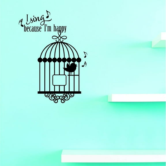 Custom Decals I Sing Because Im Happy Wall Art Size: 10 X 20 Inches Color: Black