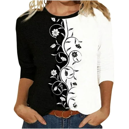 

Long Sleeve Shirts for Women Under Scrubs Women s Fashion Print Long Sleeves Blouse Round Neck Casual Tops Long Sleeve Casual Tops
