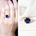 thumbnail image 3 of Rosec Jewels Lab Grown Blue Sapphire Cushion Cut Engagement Ring for Women - 10mm - AAAA Grade - Certified Sapphire Moissanite Ring, 18K Yellow Gold, US 9.50, 3 of 9